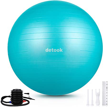 detook EXERCISE BALL (45CM-75CM), YOGA BALL CHAIR WITH QUICK PUMP, STABILITY FITNESS BALL FOR BIRTHING & CORE STRENGTH TRAINING & PHYSICAL THERAPY, BLACK AND BLUE